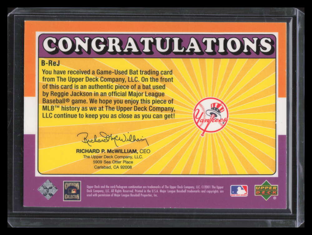 2001 Upper Deck Decades 1970's Game Bat BREJ Reggie Jackson Bat