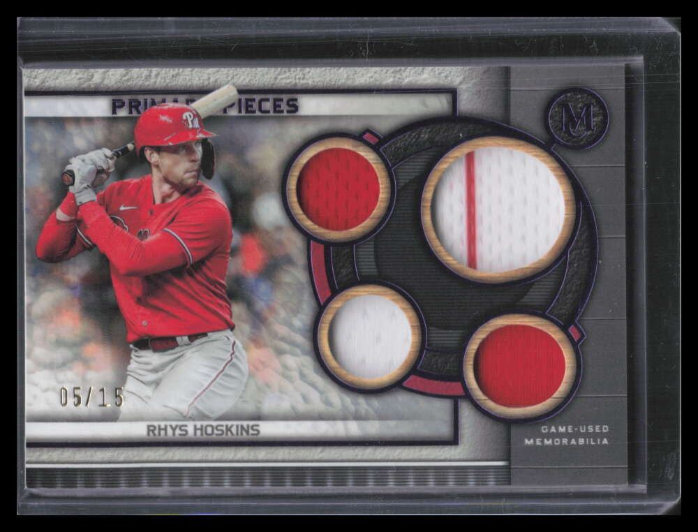 SOLD 151657 2023 Topps Museum Primary Pieces Amethyst SPPPQRRH Rhys Hoskins Quad Jersey 5/15