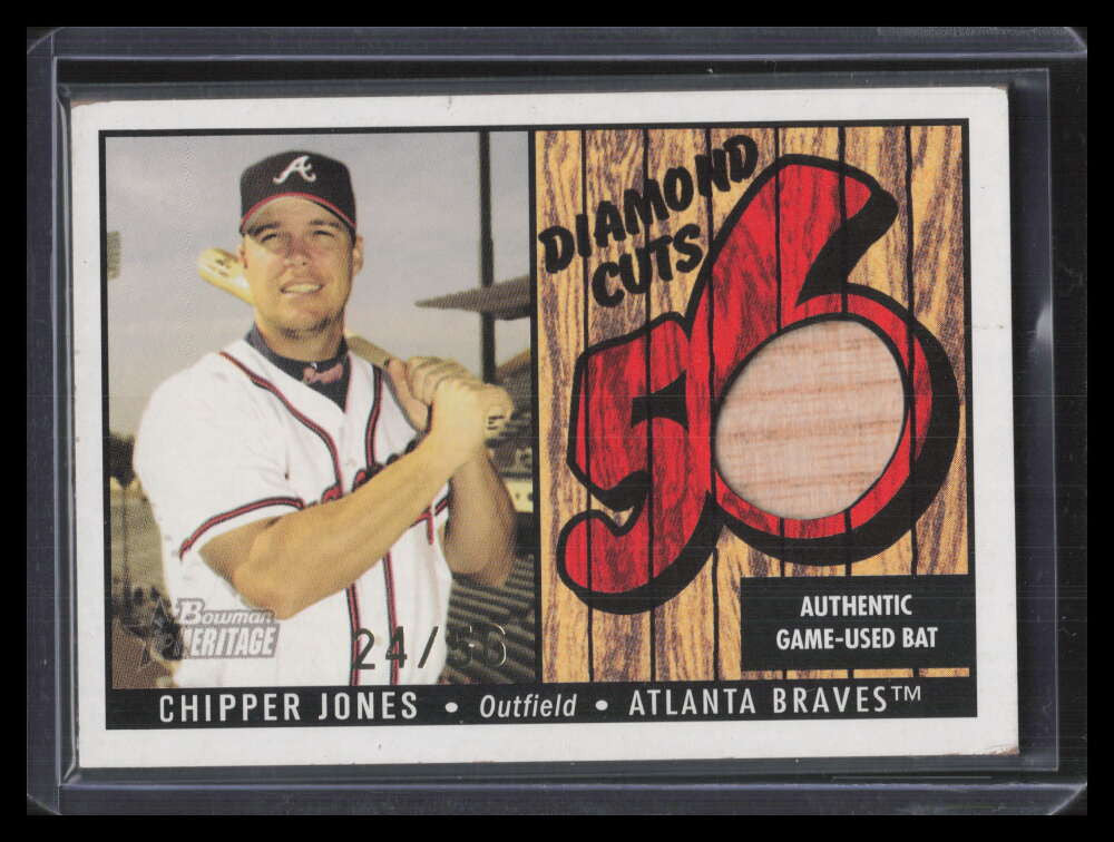 2003 Bowman Heritage Diamond Cuts Red Relics cj1 Chipper Jones Bat 24/56