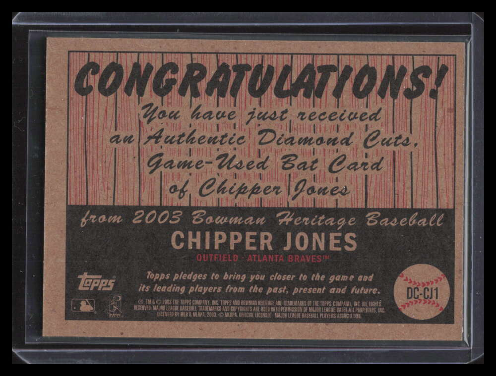 2003 Bowman Heritage Diamond Cuts Red Relics cj1 Chipper Jones Bat 24/56