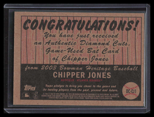 2003 Bowman Heritage Diamond Cuts Red Relics cj1 Chipper Jones Bat 24/56