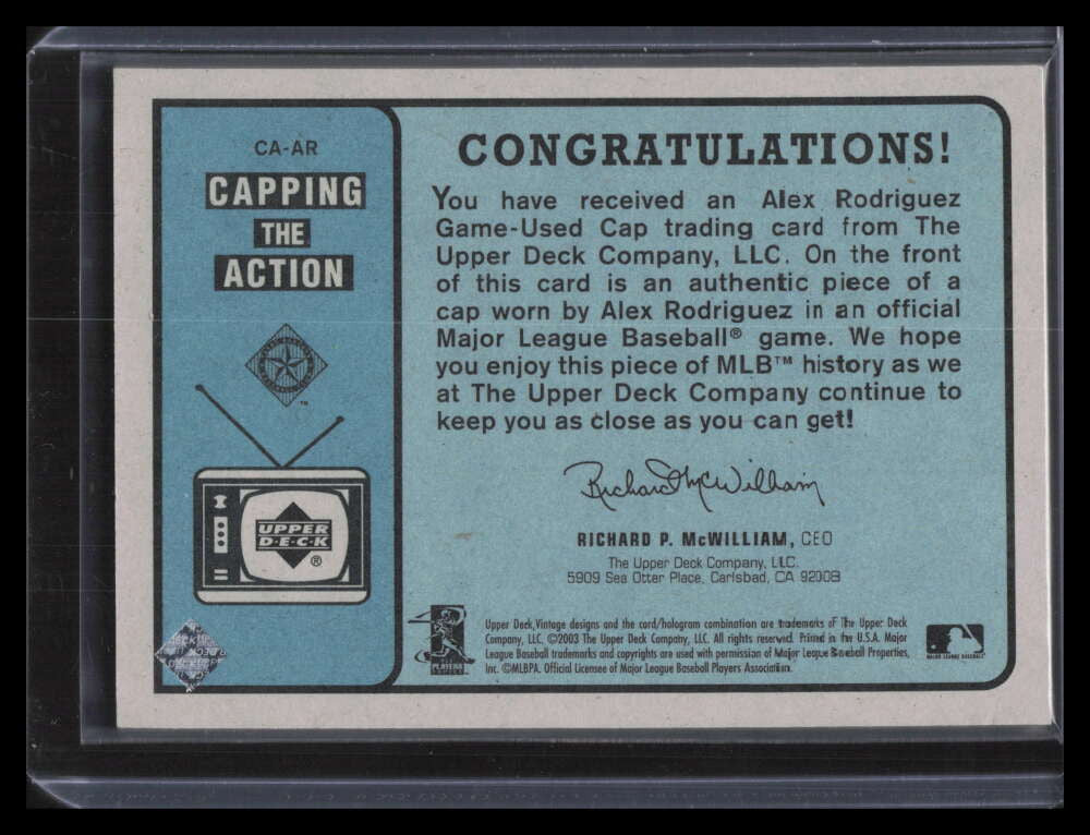 2003 Upper Deck Vintage Capping the Action AR Alex Rodriguez Cap Hat 17/110