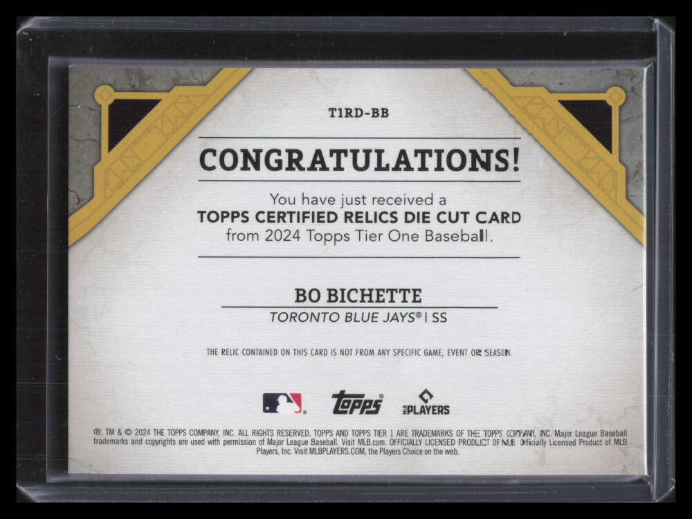 2024 Topps Tier One Die Cut Relics Patch t1rdbb Bo Bichette Patch 1/10