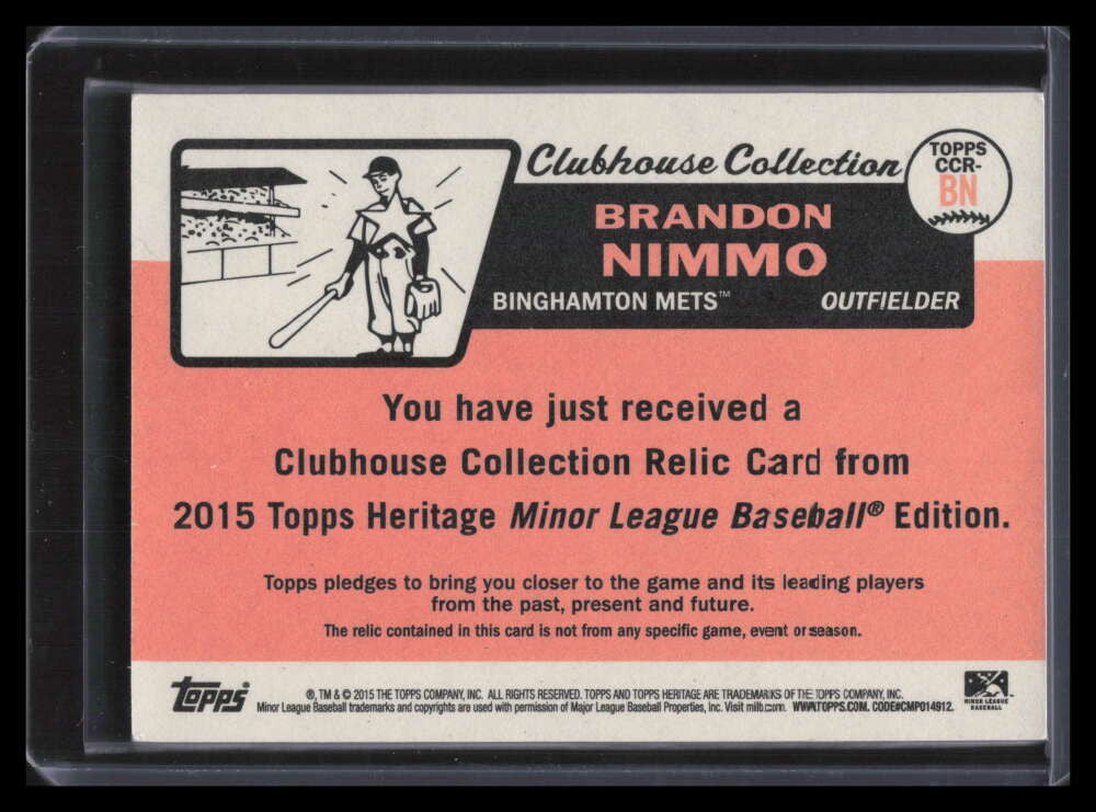2015 Topps Heritage Minors Clubhouse Collection Brandon Nimmo Rookie Patch 18/25