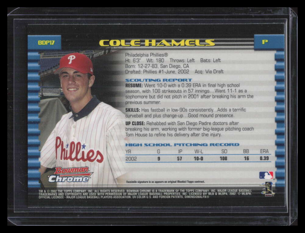 SOLD 151756 2002 Bowman Chrome Draft 17 Cole Hamels Rookie 140433
