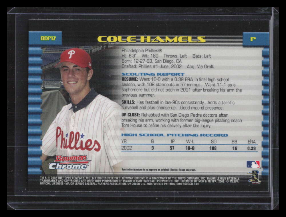 2002 Bowman Chrome Draft 17 Cole Hamels Rookie 140434