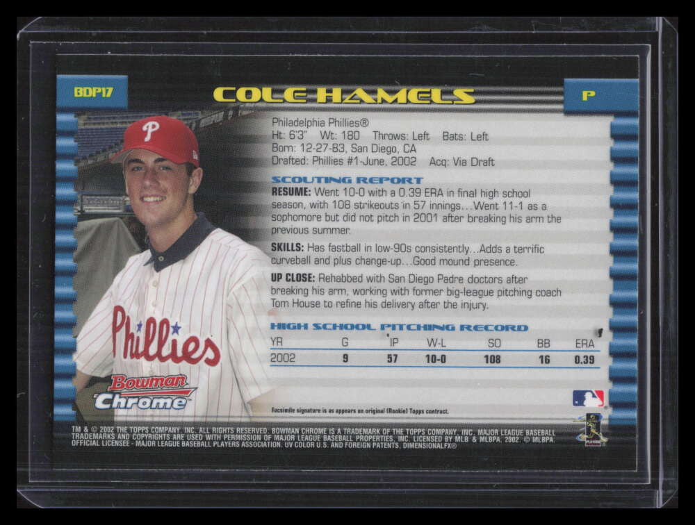 2002 Bowman Chrome Draft 17 Cole Hamels Rookie 140435