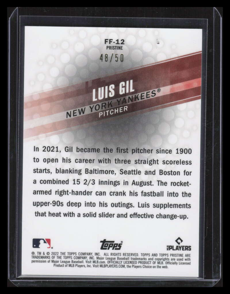 2022 Topps Pristine Fresh Faces Gold Refractor ff12 Luis Gil Rookie 48/50
