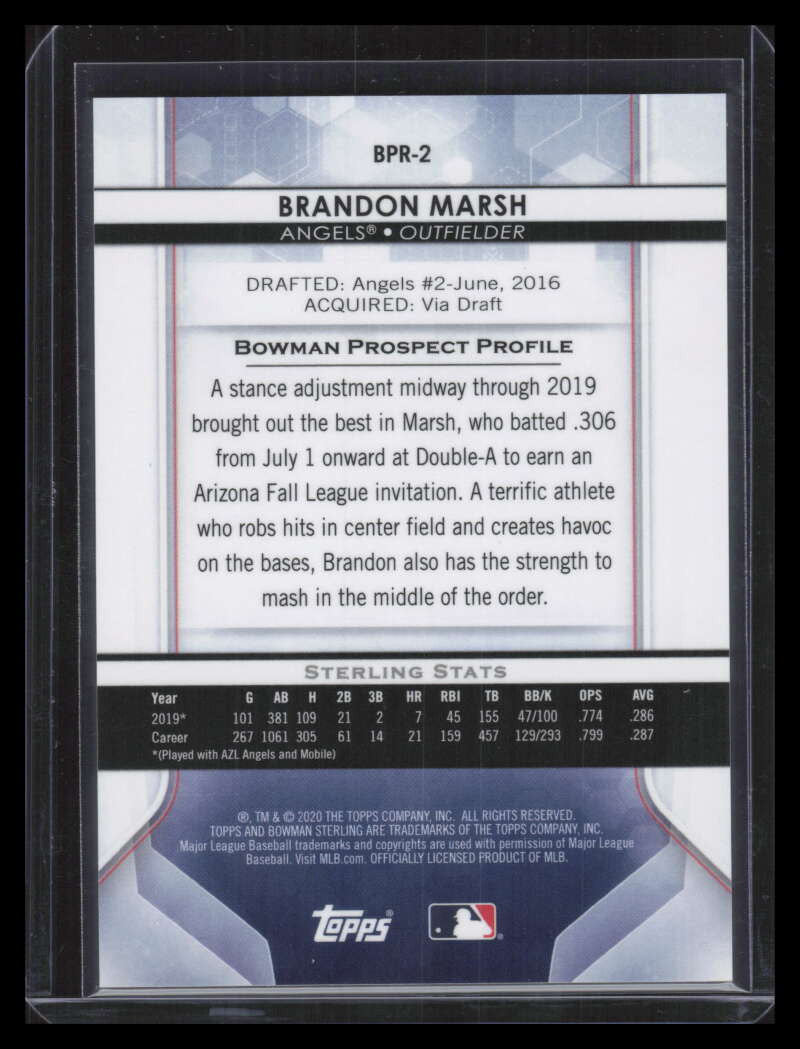 2020 Bowman Sterling Prospects Red Refractor bpr2 Brandon Marsh Rookie 5/5
