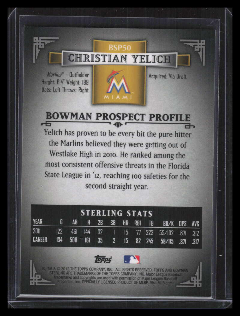 2012 Bowman Sterling Prospects Gold Refractor bsp50 Christian Yelich Rookie 8/50
