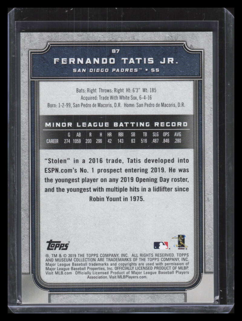 2019 Topps Museum Collection Sapphire 87 Fernando Tatis Jr. Rookie 98/150