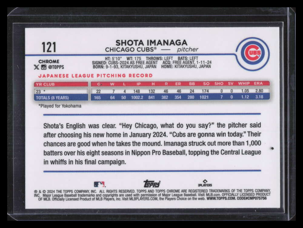 2024 Topps Chrome Lightboard Logo Refractor 121 Shota Imanaga Rookie