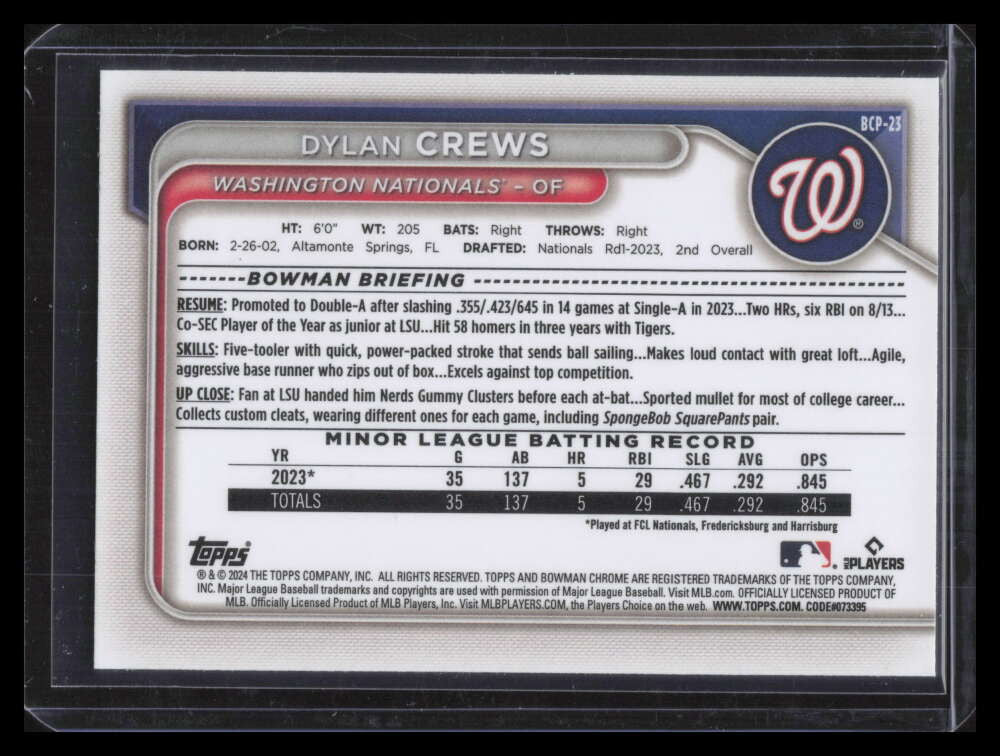 2024 Bowman Chrome Mega Box Prospects Variations bcp23 Dylan Crews Rookie SP