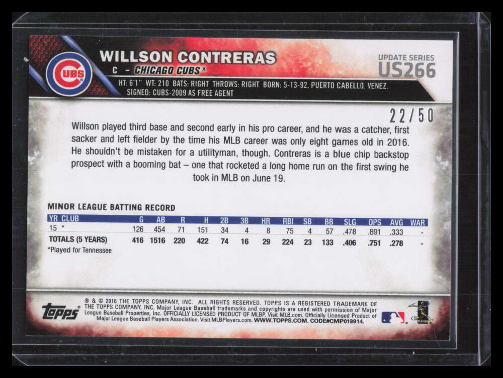 2016 Topps Update Mother's Day Pink us266 Willson Contreras Rookie 22/50