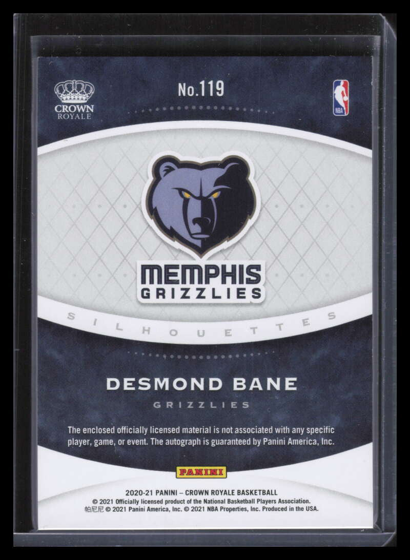 2020-21 Crown Royale Silhouettes Autographs Desmond Bane Rookie Patch Auto 22/25