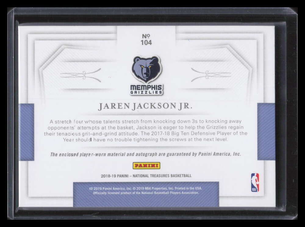 2018-19 Panini National Treasures Autographs Jaren Jackson RC Patch Auto 20/25
