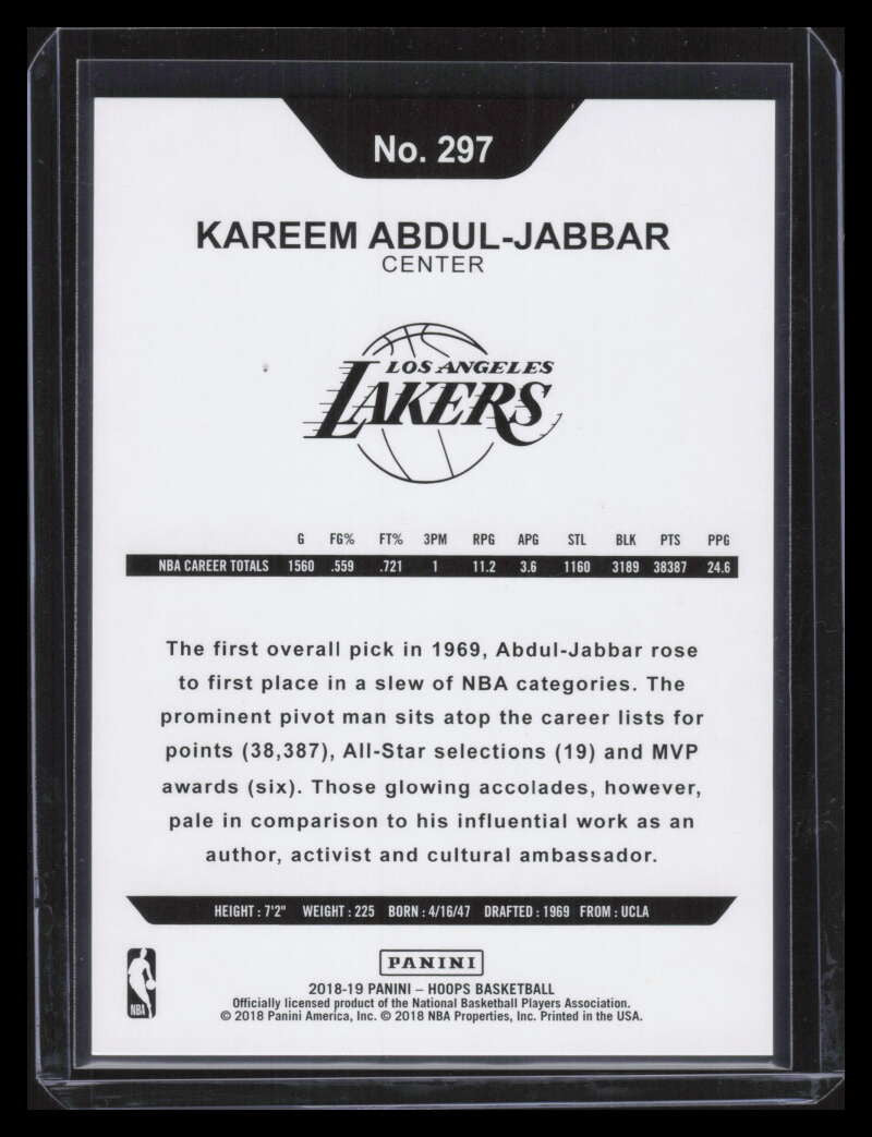 2018-19 Hoops Silver 297 Kareem Abdul-Jabbar HT 107/199