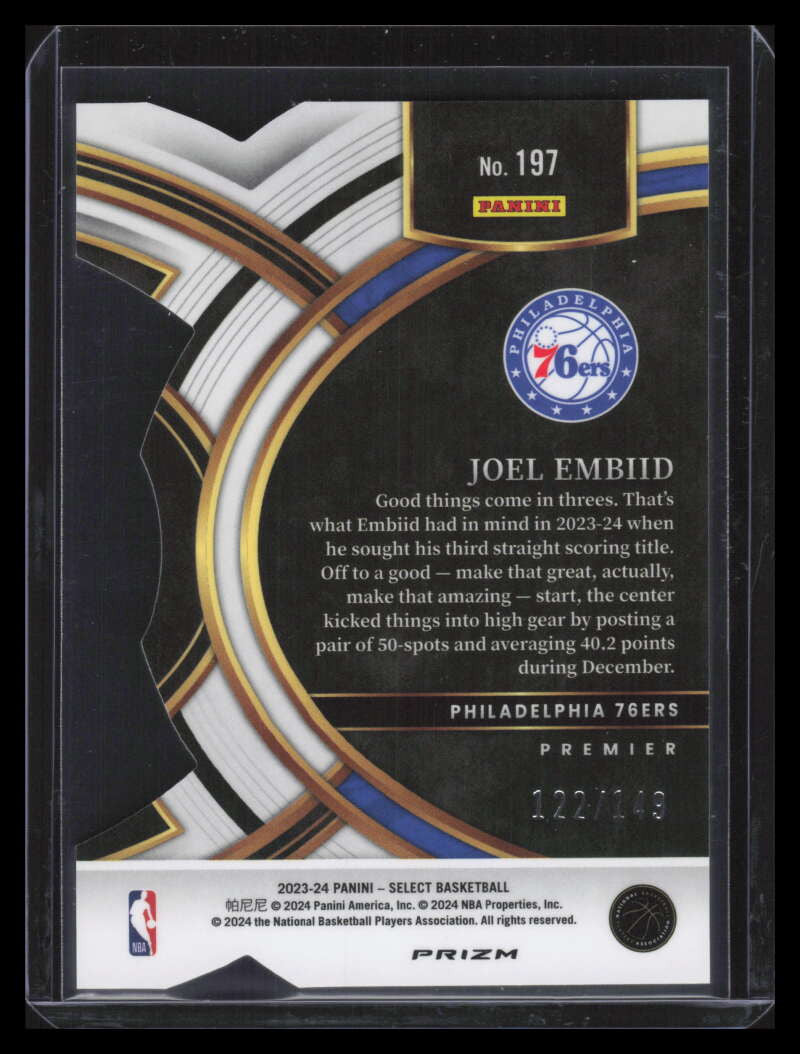 2023-24 Select Prizms White Die-Cut Refractor 197 Joel Embiid 122/149 Premier