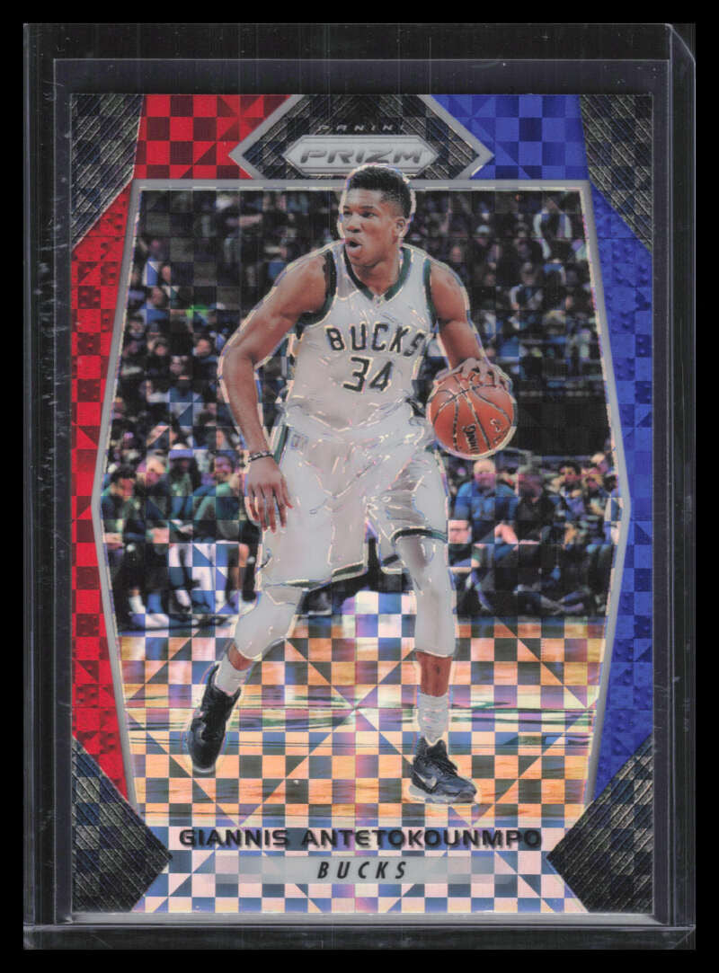 2017-18 Panini Prizm Prizms Red White and Blue 182 Giannis Antetokounmpo