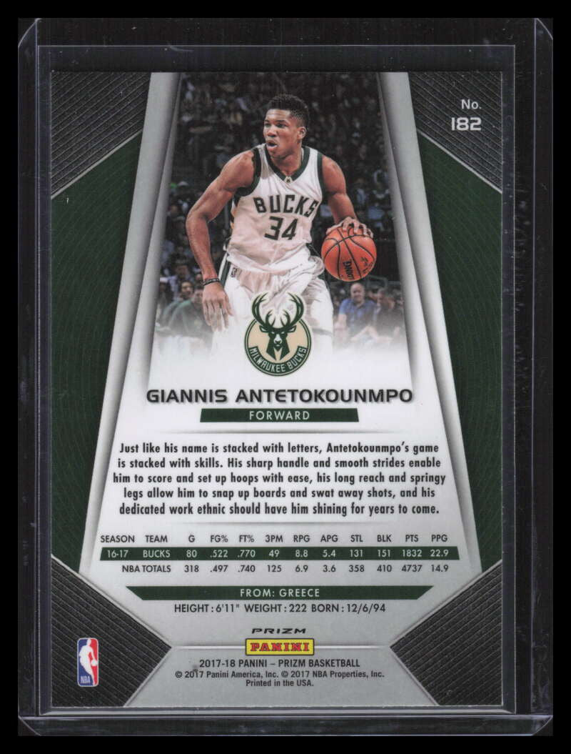 2017-18 Panini Prizm Prizms Red White and Blue 182 Giannis Antetokounmpo