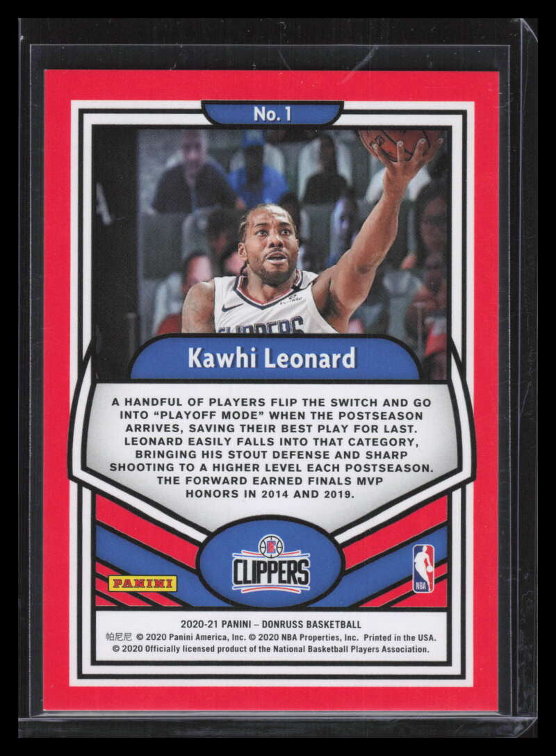 2020-21 Donruss Complete Players Holo Red Laser 1 Kawhi Leonard 23/99