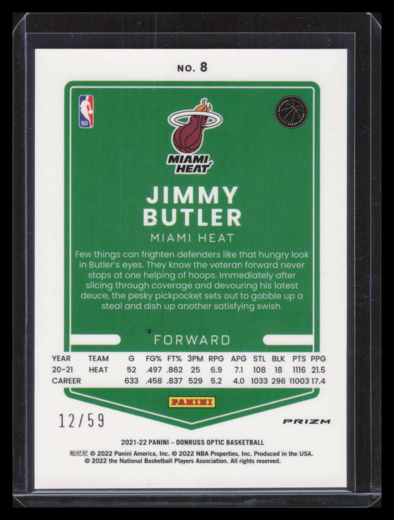 2021-22 Donruss Optic Blue Refractor 8 Jimmy Butler 12/59