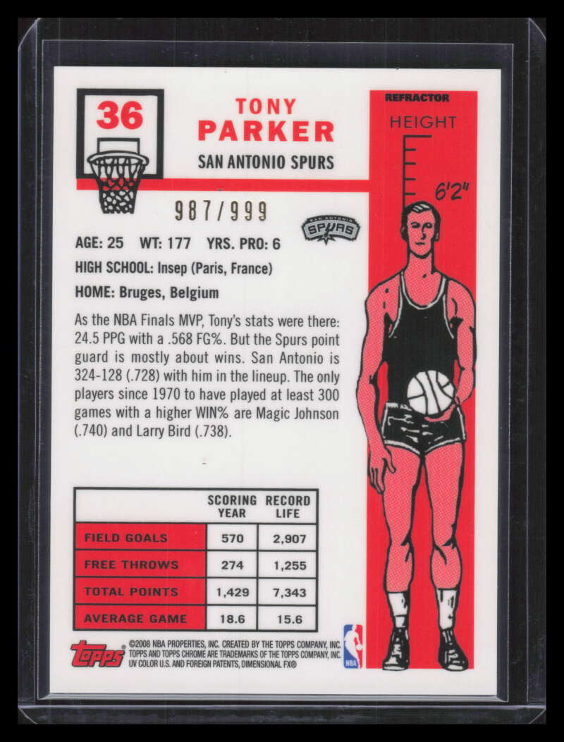 2007-08 Topps Chrome 1957-58 Variation Refractor 36 Tony Parker 987/999
