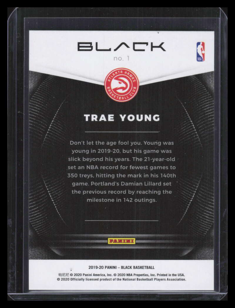 2019-20 Panini Black Silver Swirlorama 1 Trae Young 7/65
