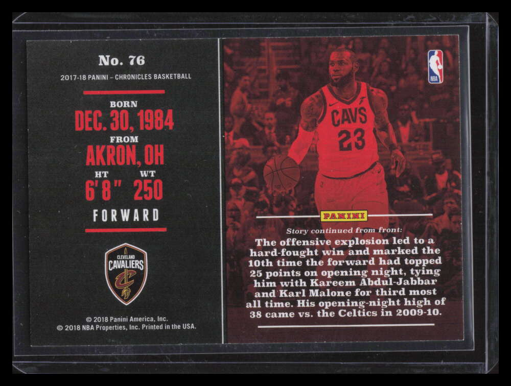 SOLD 151943 2017-18 Panini Chronicles Purple 76 LeBron James 26/149