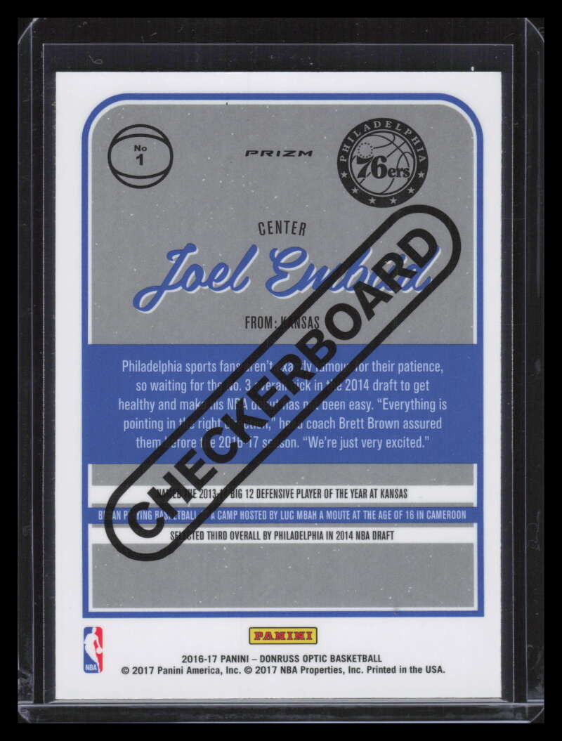 2016-17 Donruss Optic Checkerboard Refractor 1 Joel Embiid