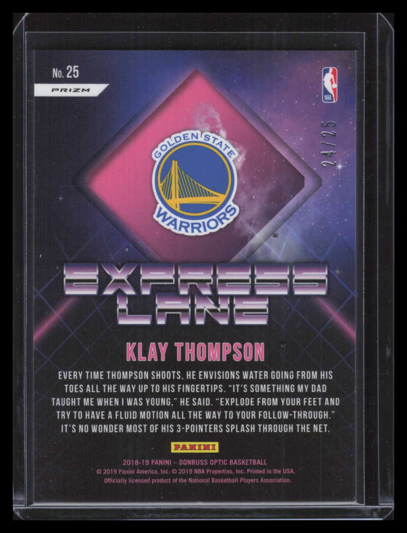2018-19 Donruss Optic Express Lane Pink Refractor 25 Klay Thompson 24/25