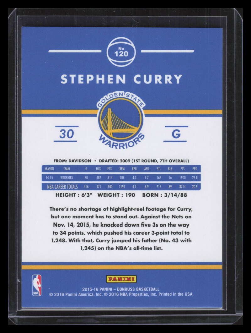 SOLD 151986 2015-16 Donruss Assists 120 Stephen Curry 45/77
