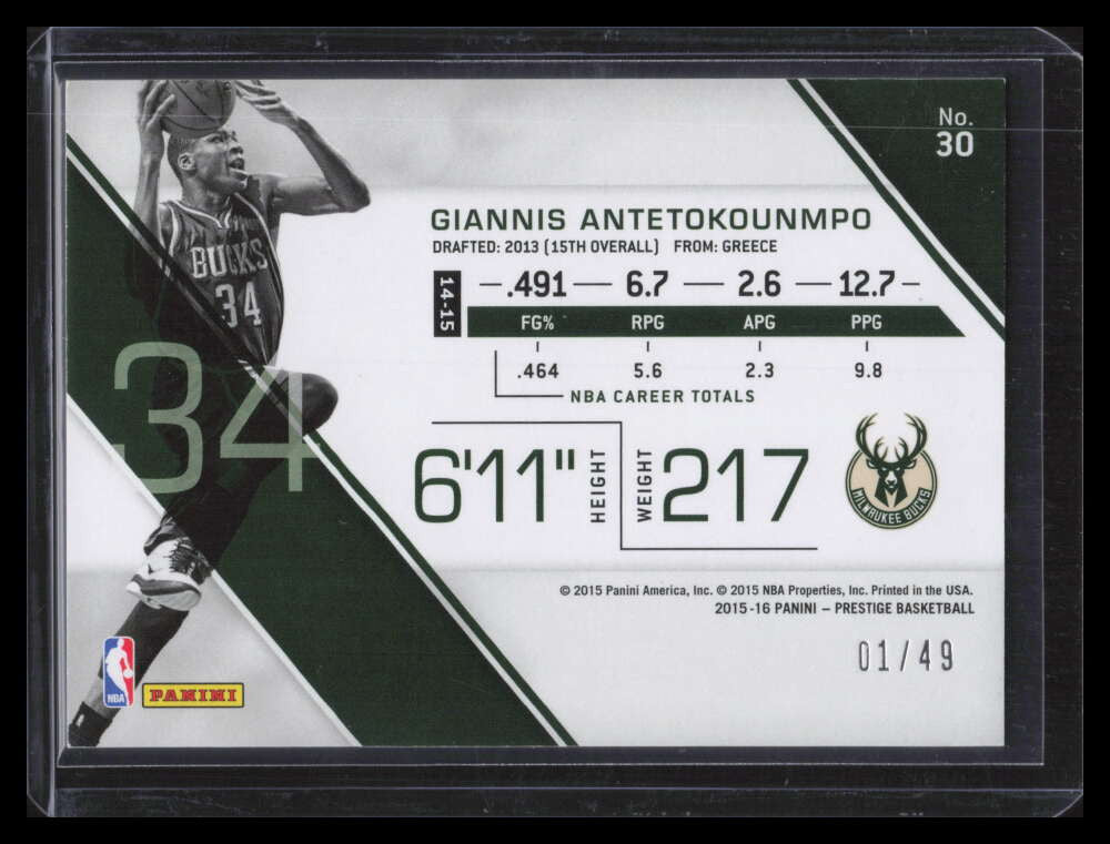 2015-16 Prestige Bonus Shots Purple 30 Giannis Antetokounmpo 1/49