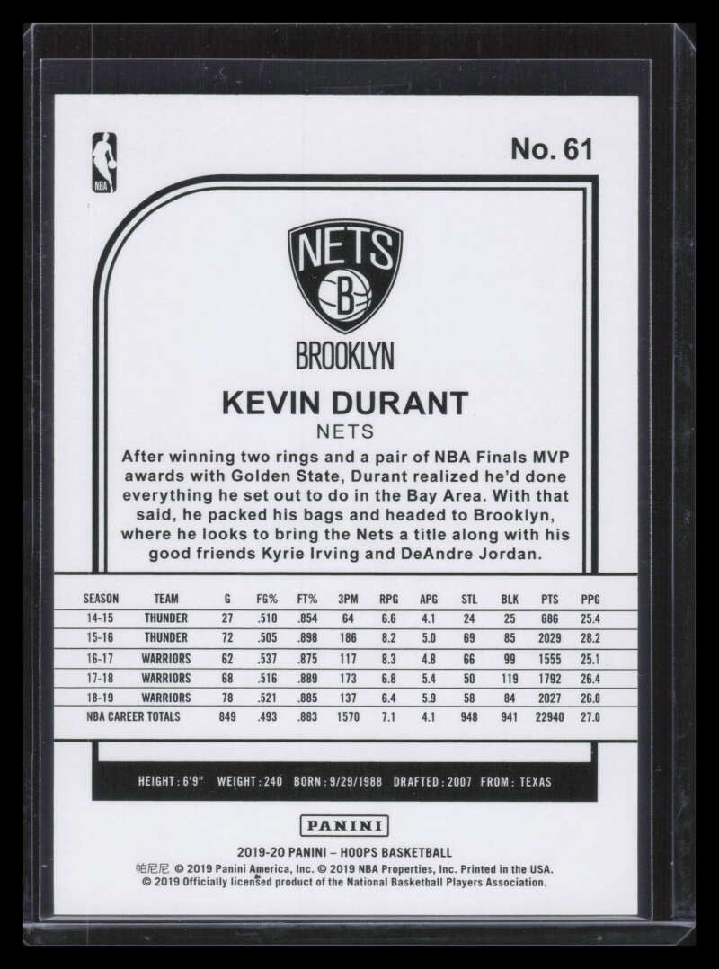 2019-20 Hoops Orange 61 Kevin Durant 18/25