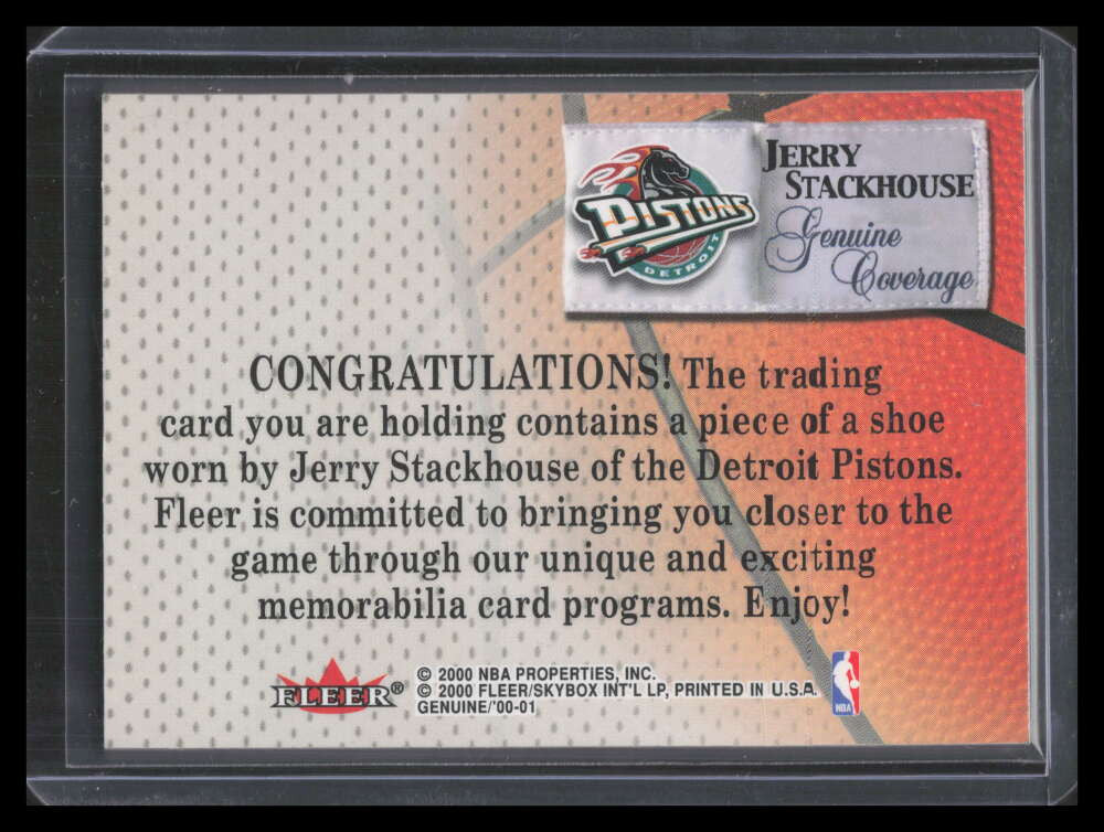 2000-01 Hoops Hot Prospects Genuine Coverage gc13 Jerry Stackhouse Shoe