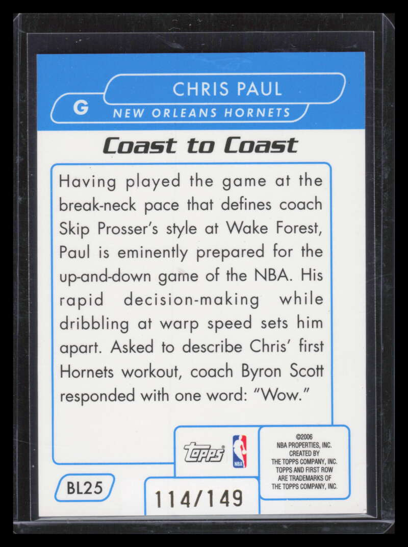 2005-06 Topps First Row Baseline 25 Chris Paul Rookie 114/149 Coast to Coast
