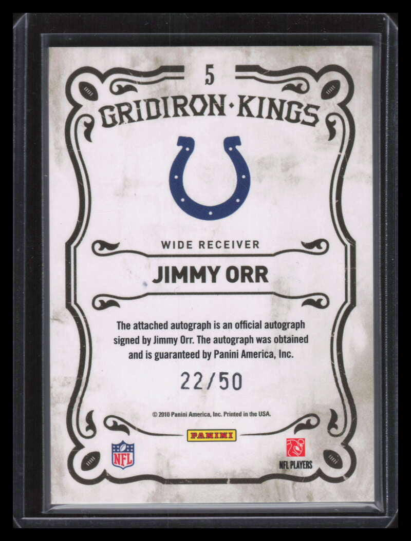 2010 Panini Threads Gridiron Kings Autographs 5 Jimmy Orr Auto 22/50