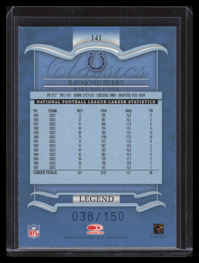 2003 Donruss Classics Significant Signatures 141 Raymond Berry Auto 38/150