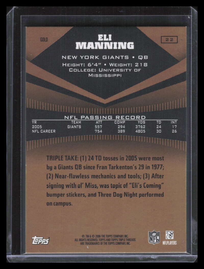 2006 Topps Triple Threads Gold 22 Eli Manning 64/99