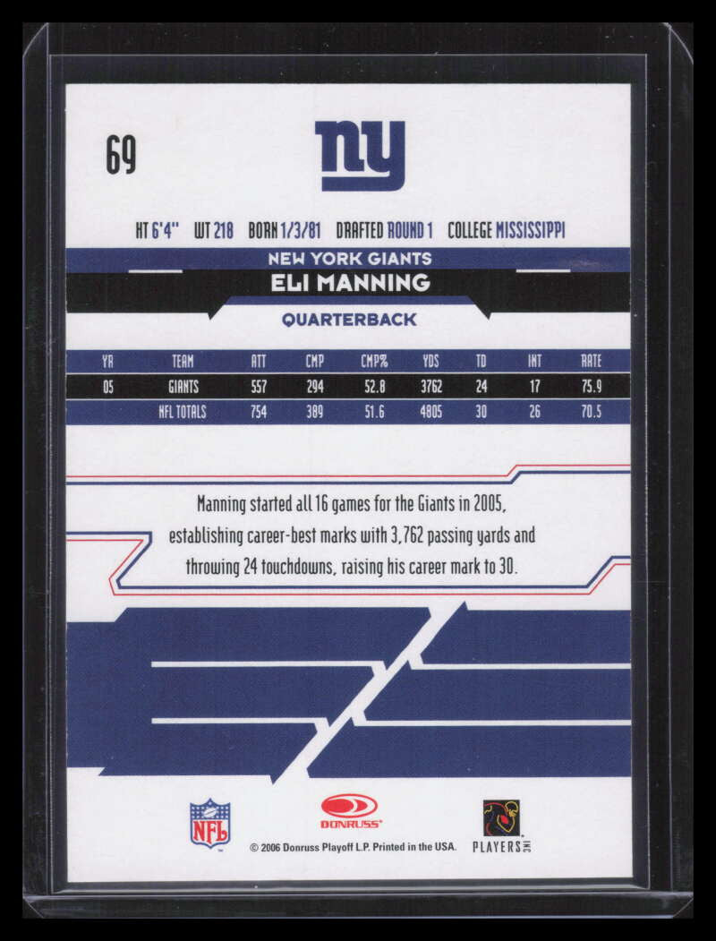 2006 Leaf Rookies and Stars Longevity Target Emerald 69 Eli Manning 16/49