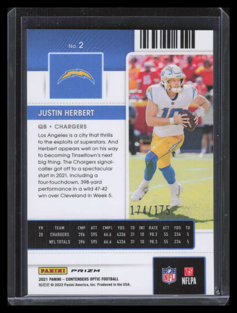 2021 Panini Contenders Optic Red 2 Justin Herbert 174/175