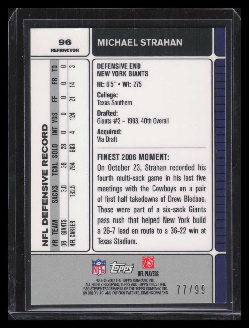 2007 Finest Black Refractor 96 Michael Strahan 77/99