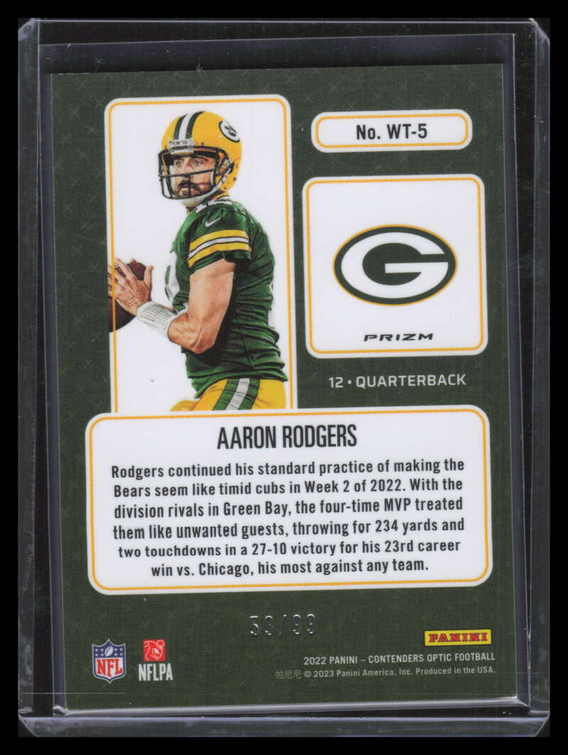 2022 Panini Contenders Optic Winning Tickets Blue 5 Aaron Rodgers 53/99
