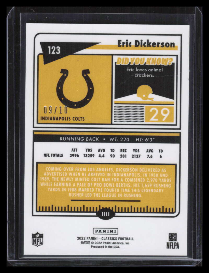 2022 Classics Premium Edition Timeless Tributes Orange 123 Eric Dickerson 9/10