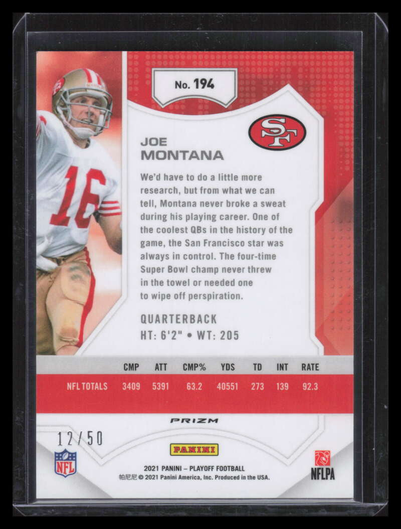 2021 Playoff Plus Blue 194 Joe Montana 12/50