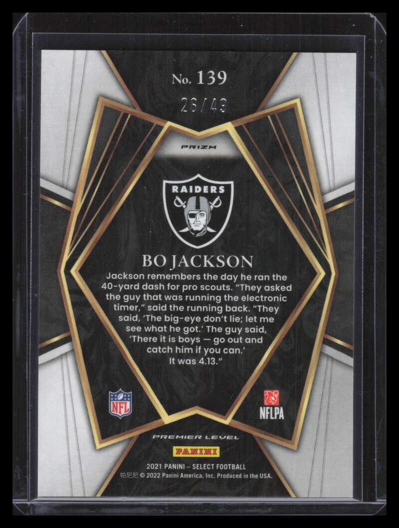 2021 Select Prizm Neon Green Refractor 139 Bo Jackson 26/49 Premier Level