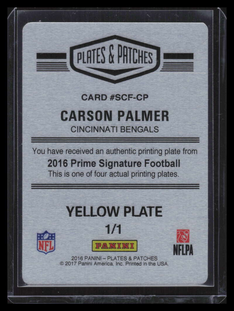 2016 Prime Signatures Rookie Cuts Flashbacks Printing Plate Carson Palmer 1/1