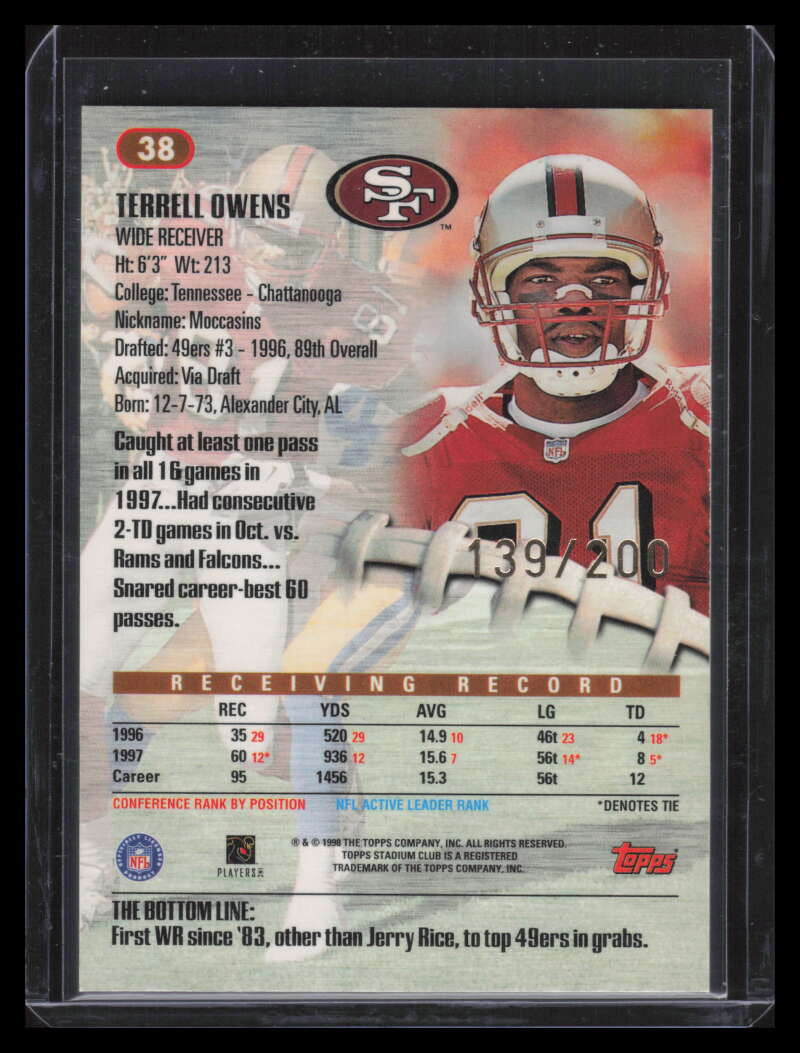 SOLD 152327 1998 Stadium Club First Day 38 Terrell Owens 139/200