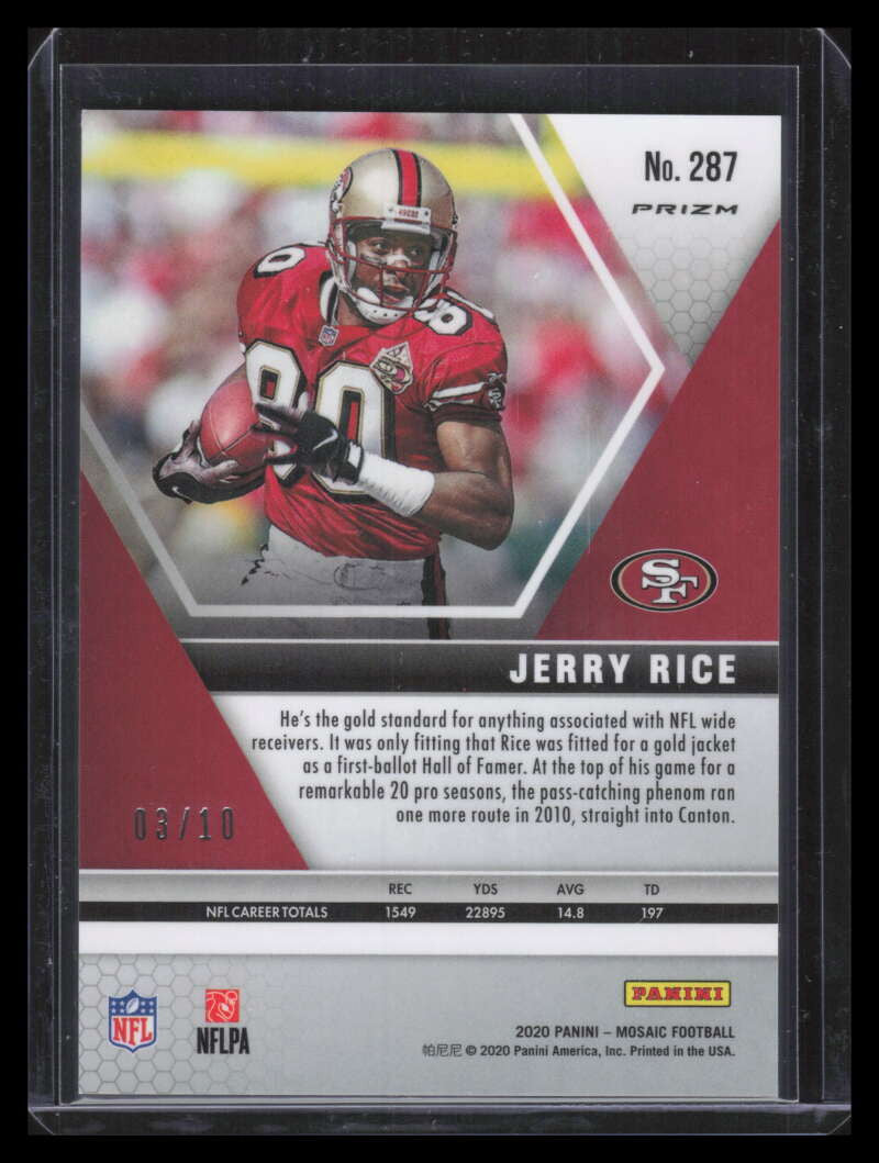 2020 Panini Mosaic Pink Fluorescent 287 Jerry Rice HOF 3/10 Hall of Fame