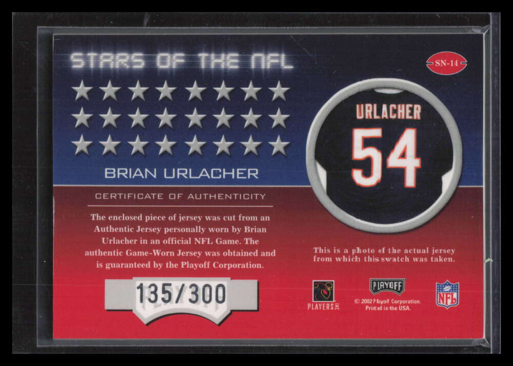 2002 Playoff Prestige Stars of the NFL Jersey sn14 Brian Urlacher Jersey 135/300